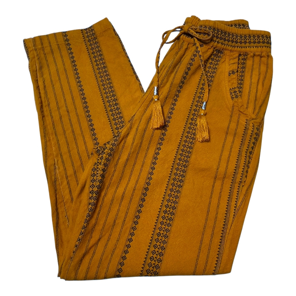 Anthropologie Terracotta and Black Geometric Design Drawstring Pants